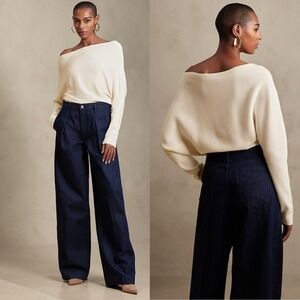 Banana Republic Womens Colleta Ribbed Off-Shoulder Sweater Size Medium White